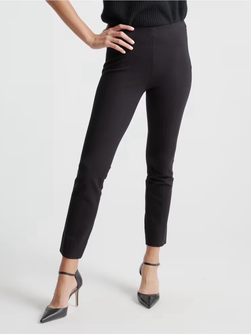Quince Ultra-stretch Ponte Pintuck Ankle  Pants Black size small 27” inseam